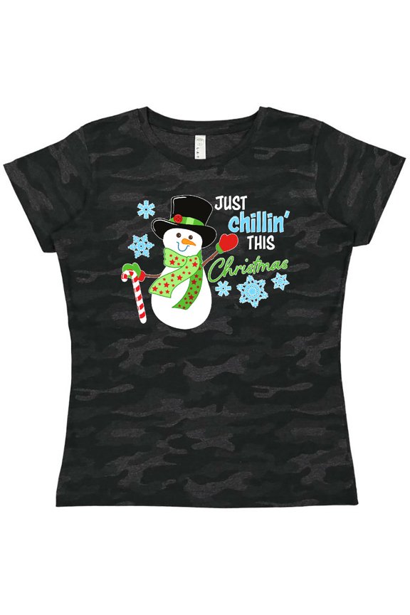 Just Chillin' This Christmas Fun Snowman in Top Hat Women's T-Shirt