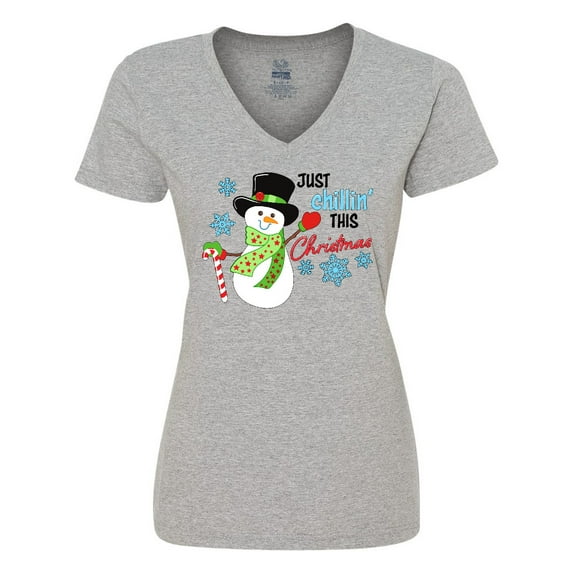 Inktastic Just Chillin' This Christmas Fun Snowman in Top Hat Women's V-Neck T-Shirt