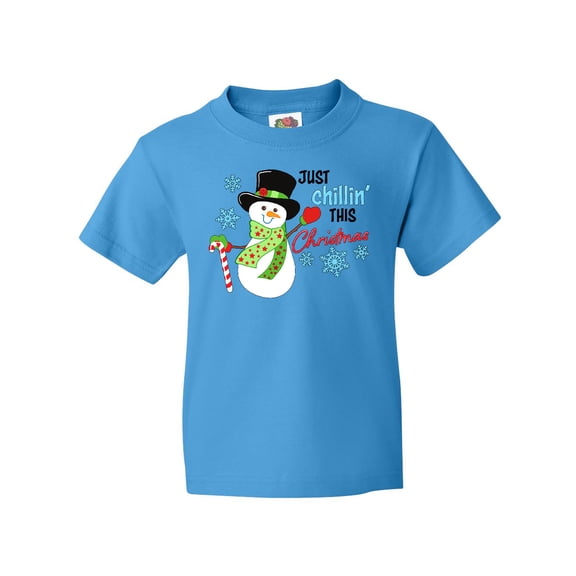 Inktastic Just Chillin' This Christmas Fun Snowman in Top Hat Youth T-Shirt