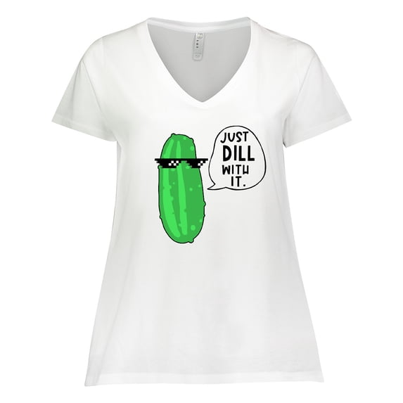 Inktastic Just Dill with It Chill Dill Pickle in Sunglasses Women's Plus Size V-Neck T-Shirt