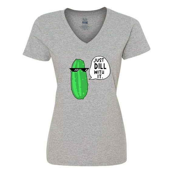 Inktastic Just Dill with It Chill Dill Pickle in Sunglasses Women's V-Neck T-Shirt