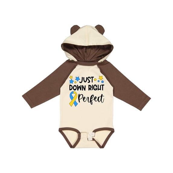 Inktastic Just Down Right Perfect Down Syndrome Awareness Ribbon Boys or Girls Long Sleeve Baby Bodysuit