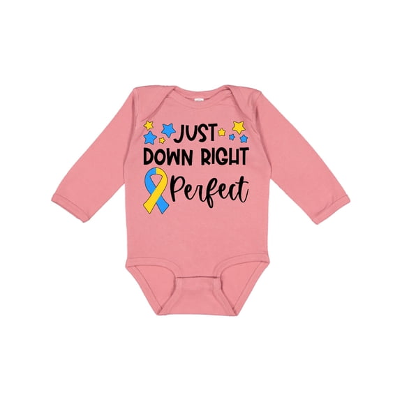 Inktastic Just Down Right Perfect Down Syndrome Awareness Ribbon Boys or Girls Long Sleeve Baby Bodysuit