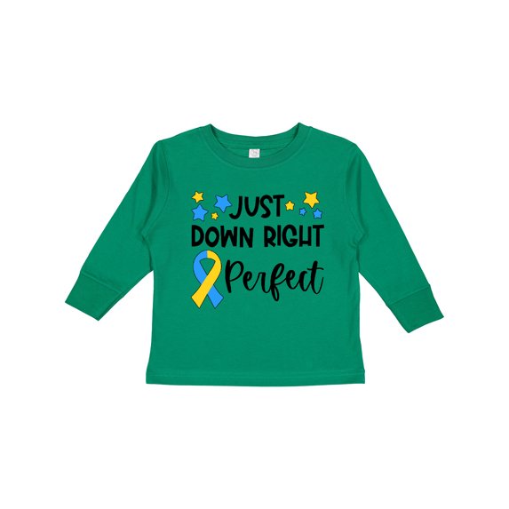 Inktastic Just Down Right Perfect Down Syndrome Awareness Ribbon Boys or Girls Long Sleeve Toddler T-Shirt