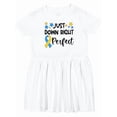 thumbnail image 1 of Inktastic Just Down Right Perfect Down Syndrome Awareness Ribbon Girls Toddler Dress, 1 of 5