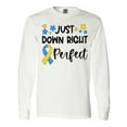 thumbnail image 1 of Inktastic Just Down RIght Perfect Down Syndrome Awareness Ribbon Long Sleeve T-Shirt, 1 of 5