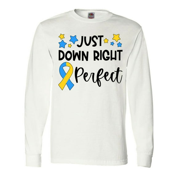 Inktastic Just Down RIght Perfect Down Syndrome Awareness Ribbon Long Sleeve T-Shirt