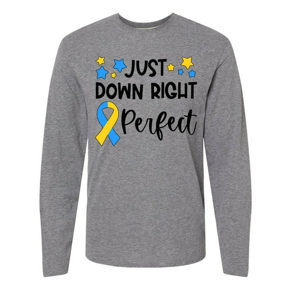 Inktastic Just Down RIght Perfect Down Syndrome Awareness Ribbon Long Sleeve T-Shirt