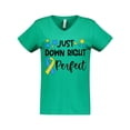 thumbnail image 1 of Inktastic Just Down RIght Perfect Down Syndrome Awareness Ribbon Women's V-Neck T-Shirt, 1 of 5