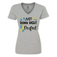 thumbnail image 1 of Inktastic Just Down RIght Perfect Down Syndrome Awareness Ribbon Women's V-Neck T-Shirt, 1 of 5