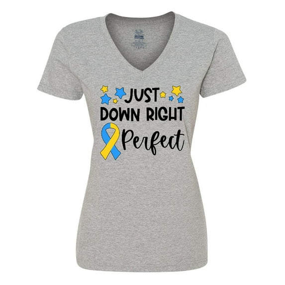 Inktastic Just Down RIght Perfect Down Syndrome Awareness Ribbon Women's V-Neck T-Shirt