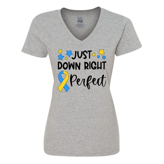 Inktastic Just Down RIght Perfect Down Syndrome Awareness Ribbon Women's V-Neck T-Shirt