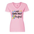 thumbnail image 1 of Inktastic Just Down RIght Perfect Down Syndrome Awareness Ribbon Women's V-Neck T-Shirt, 1 of 5