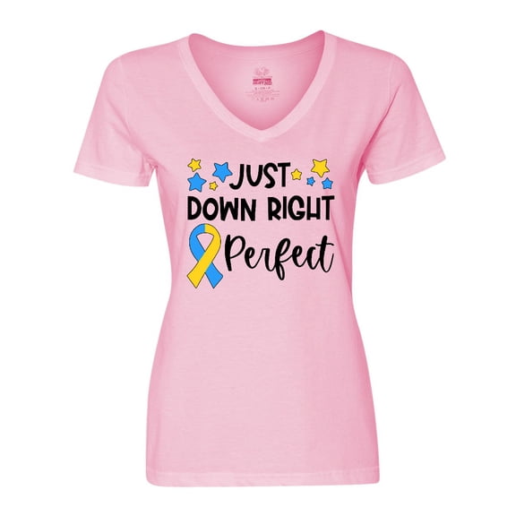 Inktastic Just Down RIght Perfect Down Syndrome Awareness Ribbon Women's V-Neck T-Shirt
