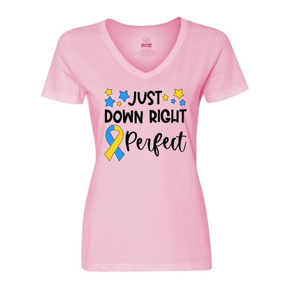 Inktastic Just Down RIght Perfect Down Syndrome Awareness Ribbon Women's V-Neck T-Shirt