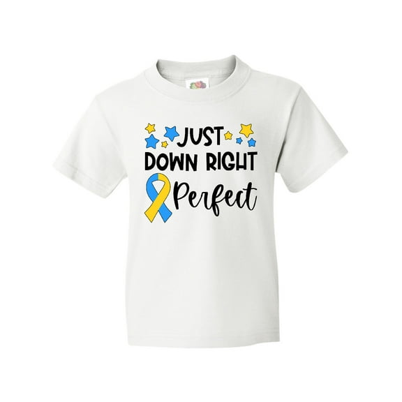 Inktastic Just Down RIght Perfect Down Syndrome Awareness Ribbon Youth T-Shirt