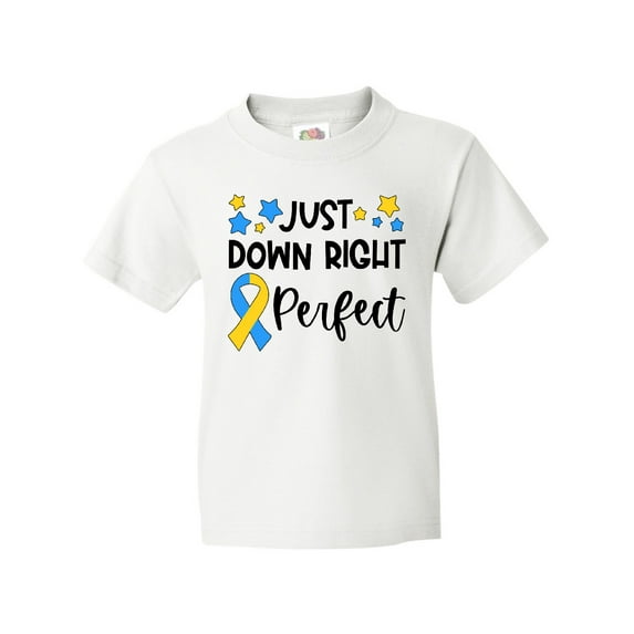 Inktastic Just Down RIght Perfect Down Syndrome Awareness Ribbon Youth T-Shirt