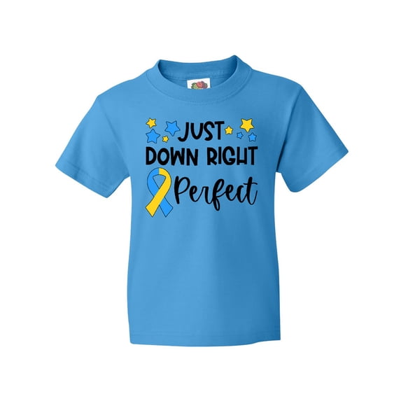 Inktastic Just Down RIght Perfect Down Syndrome Awareness Ribbon Youth T-Shirt