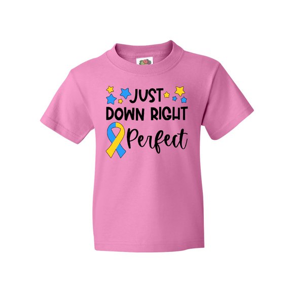 Inktastic Just Down RIght Perfect Down Syndrome Awareness Ribbon Youth T-Shirt