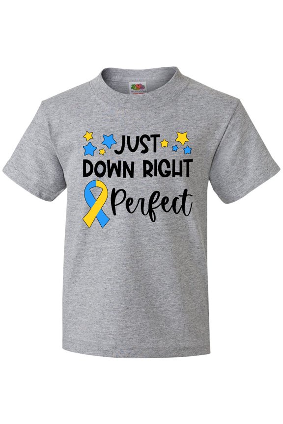 Just Down RIght Perfect Down Syndrome Awareness Ribbon Youth T-Shirt