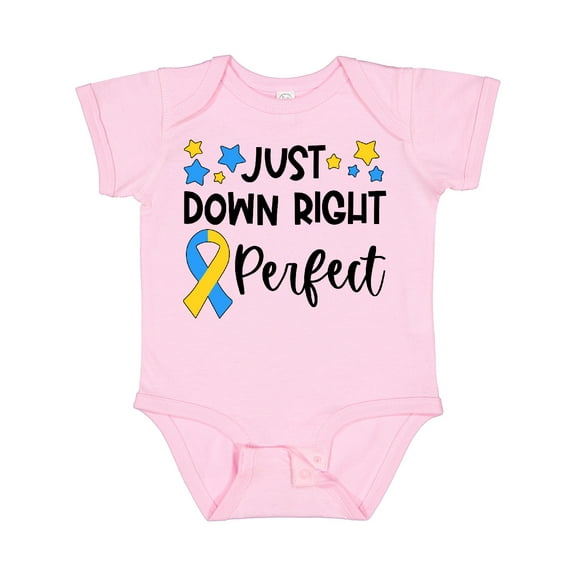 Inktastic Just Down Right Perfect Down Syndrome Awareness Ribbon Boys or Girls Baby Bodysuit