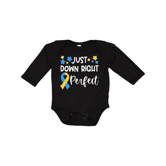 Inktastic Just Down Right Perfect Down Syndrome Awareness Ribbon Boys or Girls Long Sleeve Baby Bodysuit