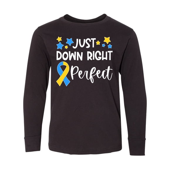 Inktastic Just Down Right Perfect Down Syndrome Awareness Ribbon Long Sleeve Youth T-Shirt
