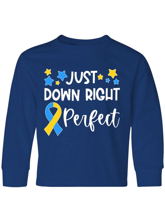 Just Down Right Perfect Down Syndrome Awareness Ribbon Long Sleeve Youth T-Shirt