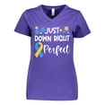 thumbnail image 1 of Inktastic Just Down Right Perfect Down Syndrome Awareness Ribbon Women's V-Neck T-Shirt, 1 of 5
