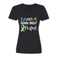 thumbnail image 1 of Inktastic Just Down Right Perfect Down Syndrome Awareness Ribbon Women's V-Neck T-Shirt, 1 of 5