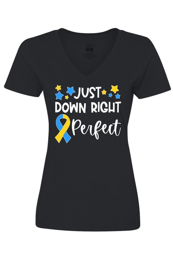 Just Down Right Perfect Down Syndrome Awareness Ribbon Women's V-Neck T-Shirt
