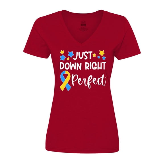 Inktastic Just Down Right Perfect Down Syndrome Awareness Ribbon Women's V-Neck T-Shirt