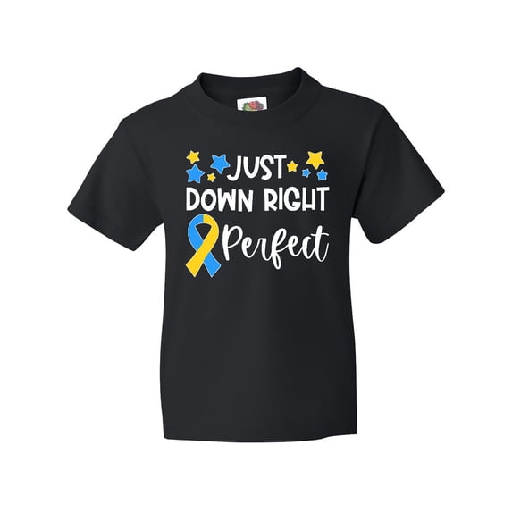 Inktastic Just Down Right Perfect Down Syndrome Awareness Ribbon Youth T-Shirt