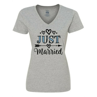 Inktastic Just Married Newlyweds Honeymoon Women's V-Neck T-Shirt