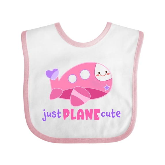 Inktastic Just Plane Cute Smiling Pink Airplane Boys or Girls Baby Bib