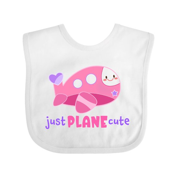 Inktastic Just Plane Cute Smiling Pink Airplane Boys or Girls Baby Bib