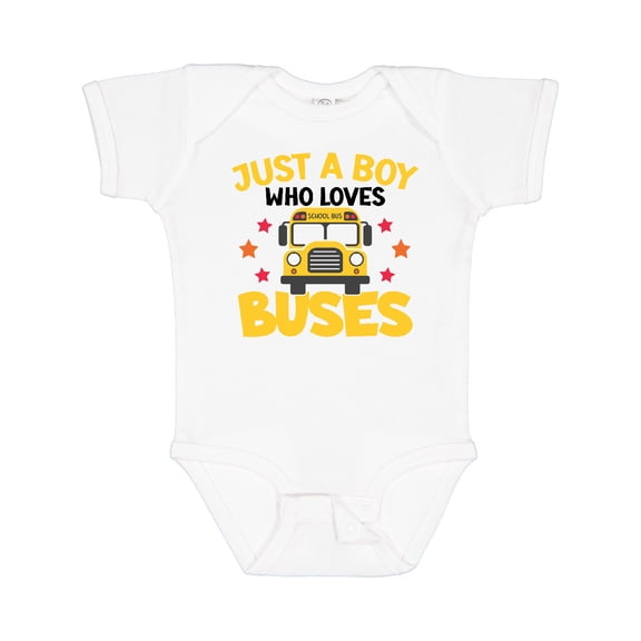 Inktastic Just a Boy Who Loves School Buses Boys Baby Bodysuit