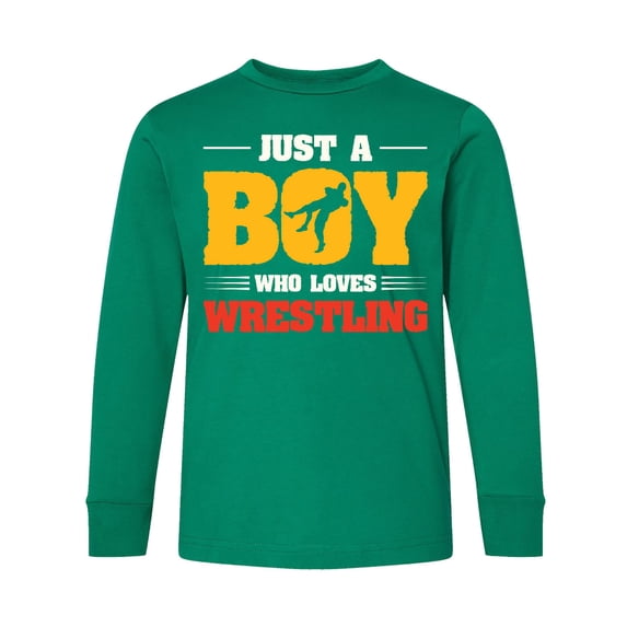 Inktastic Just a Boy Who Loves Wrestling Long Sleeve Youth T-Shirt