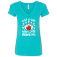 thumbnail image 1 of Inktastic Just a Girl Who Loves Bowling Women's V-Neck T-Shirt, 1 of 5