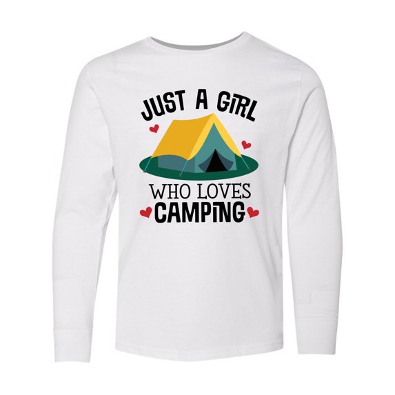 Inktastic Just a Girl Who Loves Camping Long Sleeve Youth T-Shirt