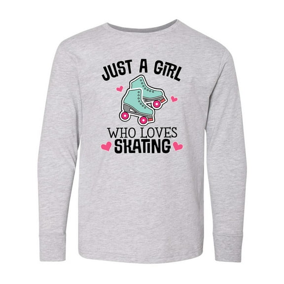 Inktastic Just a Girl Who Loves Skating Long Sleeve Youth T-Shirt
