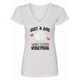 thumbnail image 1 of Inktastic Just a Girl Who Loves Volleyball Women's V-Neck T-Shirt, 1 of 5