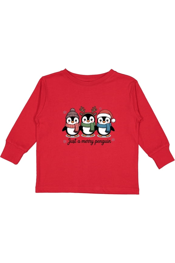 Just a Merry Penguin Boys or Girls Long Sleeve Toddler T-Shirt