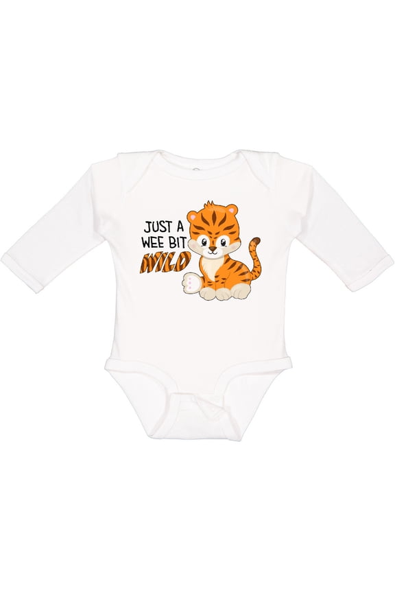 Just a Wee Bit Wild Cute Tiger Cub Boys or Girls Long Sleeve Baby Bodysuit