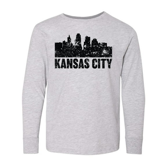 Inktastic Kansas City Skyline Grunge Long Sleeve Youth T-Shirt