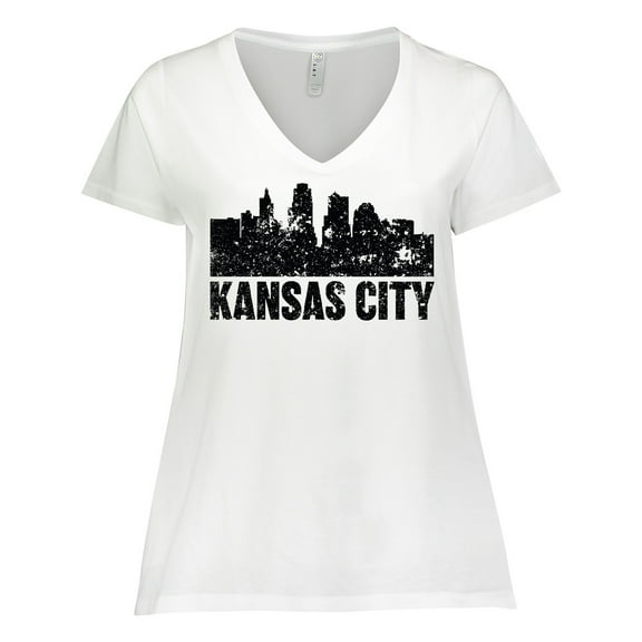 Inktastic Kansas City Skyline Grunge Women's Plus Size V-Neck T-Shirt