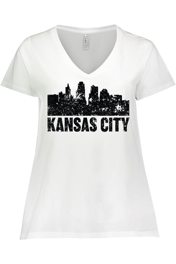 Kansas City Skyline Grunge Women's Plus Size V-Neck T-Shirt