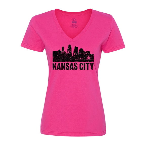 Inktastic Kansas City Skyline Grunge Women's V-Neck T-Shirt
