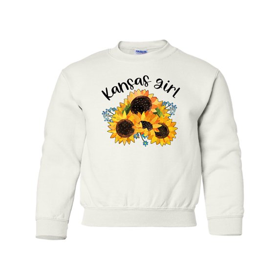 Inktastic Kansas Girl with Sunflowers Youth Sweatshirt