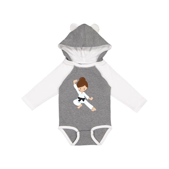 Inktastic Karate Girl, Cute Girl, Black Belt, Brown Hair Girls Long Sleeve Baby Bodysuit